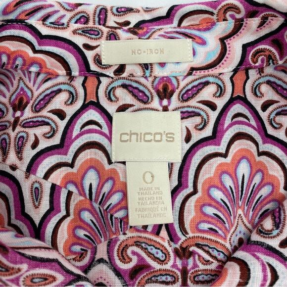 Chicos Linen Blouse Art Deco Print Pink & Purple Small - Picture 5 of 10